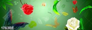 Tranh kính bướm hoa lá ốp bếp