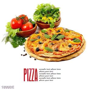 Tranh nha hang quan an bánh Piza và rau quả tươi ngon tren tường bếp