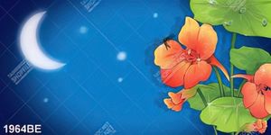 Tranh in kính ánh trăng và bông hoa đẹp ốp tường bếp