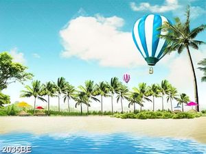 Tranh canvas hàng dừa xanh bên bãi biển trên tường bếp