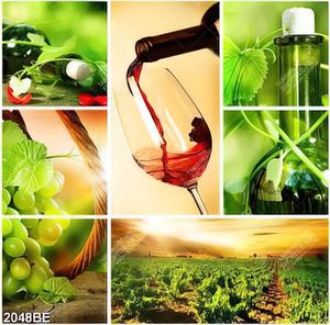 Tranh bộ ghép chùm nho và rượu vang