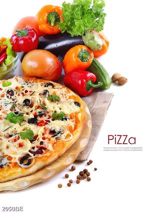 Tranh nha hang quan an bánh pizza và rau củ tươi treo tường bếp