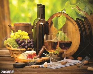 Tranh trang trí bếp đệp rượu vang và trái cây
