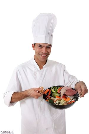 Tranh anh đầu bếp và món ngon trên tay