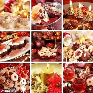 Tranh bộ ghép bánh ngọt và ngọn nến lung linh trên tường bếp