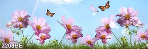 Tranh kính 3d hoa tím dưới bầu trời tỏa nắng ốp bếp