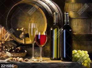Tranh rượu vang bên thùng rượu treo tường bếp đẹp