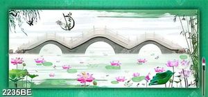 Tranh cây cầu bắc qua hồ sen trang trí tường bếp