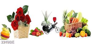 Tranh gạch hoa hồng và trái cây ốp tường bếp