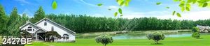 Tranh rừng cây xanh bên bờ hồ treo tường bếp