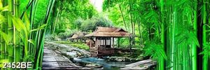 Tranh ngôi nhà lá trong rừng trúc trang trí tường bếp