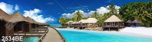 Tranh khu nghỉ dưỡng trên biển treo tường bếp