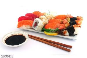 Tranh nha hang quan an đĩa sushi Hàn Quốc và chén nước tương treo tường bếp