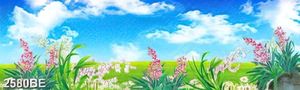 Tranh vẽ bầu trời hoa cỏ trang trí tường bếp