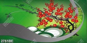 Tranh in kính họa tiết cành hoa đỏ treo tường bếp