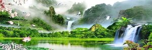 Tranh trang trí tường bếp núi non phong thủy