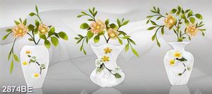 Tranh gạch in 3 bình hoa đẹp ốp bếp