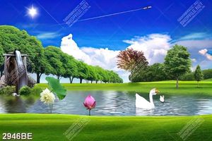 Tranh hồ thiên nga tươi đẹp treo tường bếp