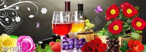 Tranh canvas hoa rượu và trái cây trang trí tường bếp