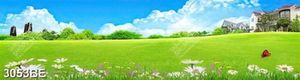 Tranh bãi cỏ tươi xanh trên tường nhà bếp