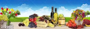 Tranh canvas khổ ngang bàn rượu hoa và trái cây