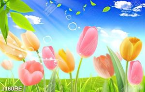 Tranh in kính ốp bếp bông hoa Tulíp màu sắc nhẹ nhàng