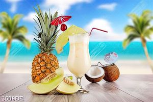 Tranh treo bếp bàn trái cây và ly sinh tố mát lạnh