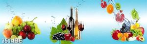 Tranh khổ ngang treo bếp trái cây tươi và rượu vang