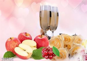 Tranh gạch rượu, hoa hồng và táo đỏ ốp tường bếp