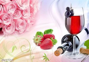 Tranh rượu vang hoa hồng trang trí tường bếp