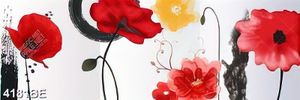 Tranh kính 3d họa tiết bông hoa đỏ ốp tường bếp