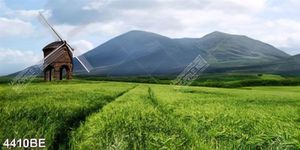 Tranh treo tường bếp cối xay gió giữa đồng cỏ xanh