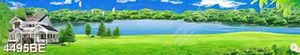 Tranh ngôi biệt thự trắng bên hồ nước treo tường bếp
