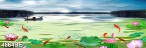 Tranh hồ sen cá koi trang trí phòng bếp