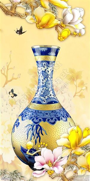 Tranh bình hoa cổ trang trí treo tường phòng khách