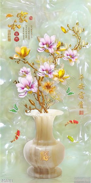 Tranh bình hoa cổ thư pháp trang trí