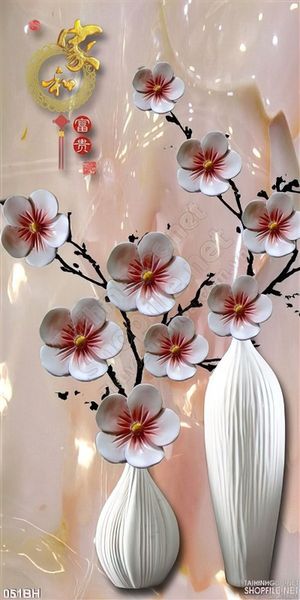 Tranh bình hoa đào trag trí treo tường