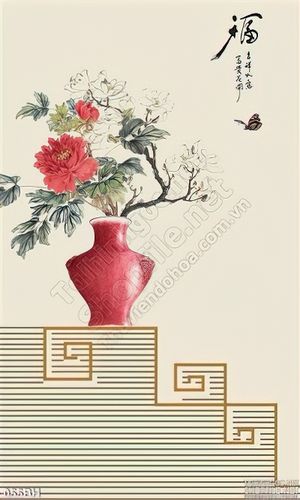 Tranh bình hoa thư pháp đẹp trang trí