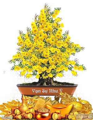 Tranh bình hoa chậu Mai trang trí treo tường