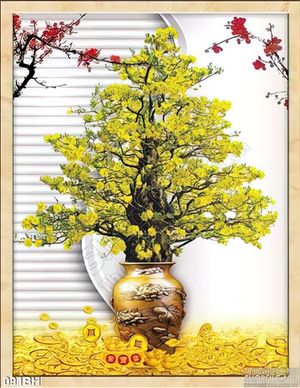 Tranh bình hoa mai trang trí tết