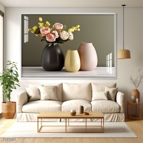 Tranh bình hoa độc đáo trang trí phòng khách 