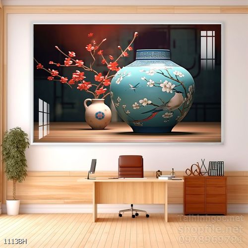 Tranh bình hoa độc đáo trang trí phòng khách 