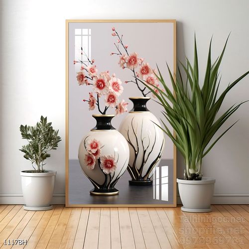 File tranh bình hoa đẹp decor tường nhà trang trí