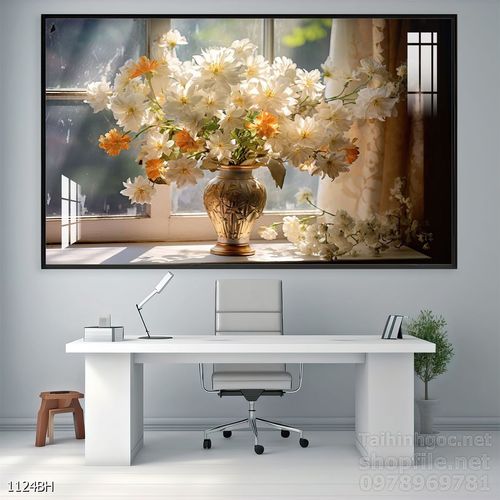 Mẫu tranh bình hoa nghệ thuật decor tường 