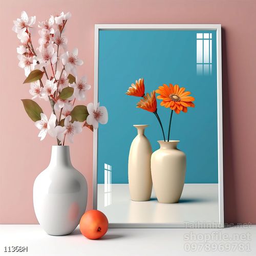 File tranh bình hoa đẹp decor tường nhà trang trí