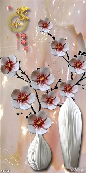 Tranh bình hoa đào trang trí treo tường đẹp