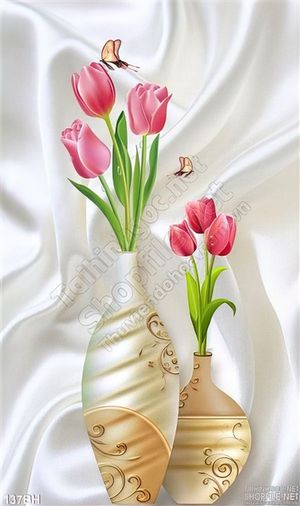 Tranh bình hoa nghệ thuật hoa tulip hồng wall