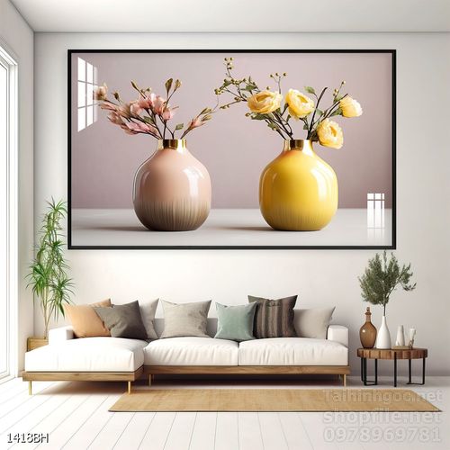 File tranh bình hoa đẹp decor tường nhà trang trí