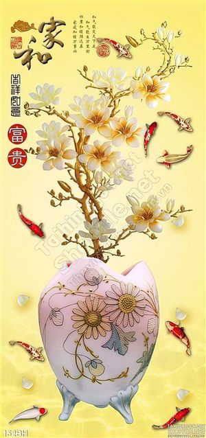 Tranh bình hoa cá chép 3d nghệ thuật