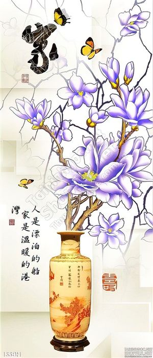 Tranh chậu hoa cổ 3d in vải canvas